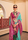 Ocean Green And Maroon Woven Printed Patola Silk Saree