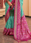 Ocean Green And Maroon Woven Printed Patola Silk Saree