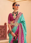 Ocean Green And Maroon Woven Printed Patola Silk Saree