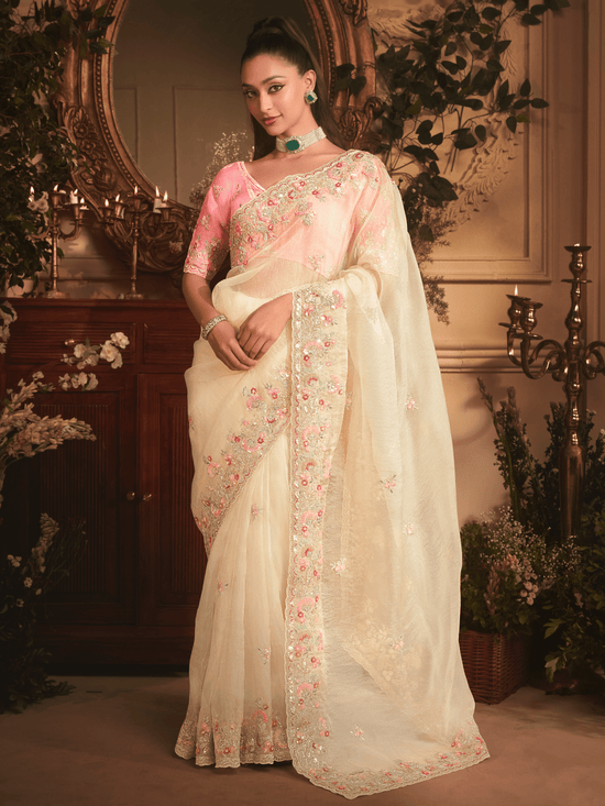 Off White Organza Silk Saree