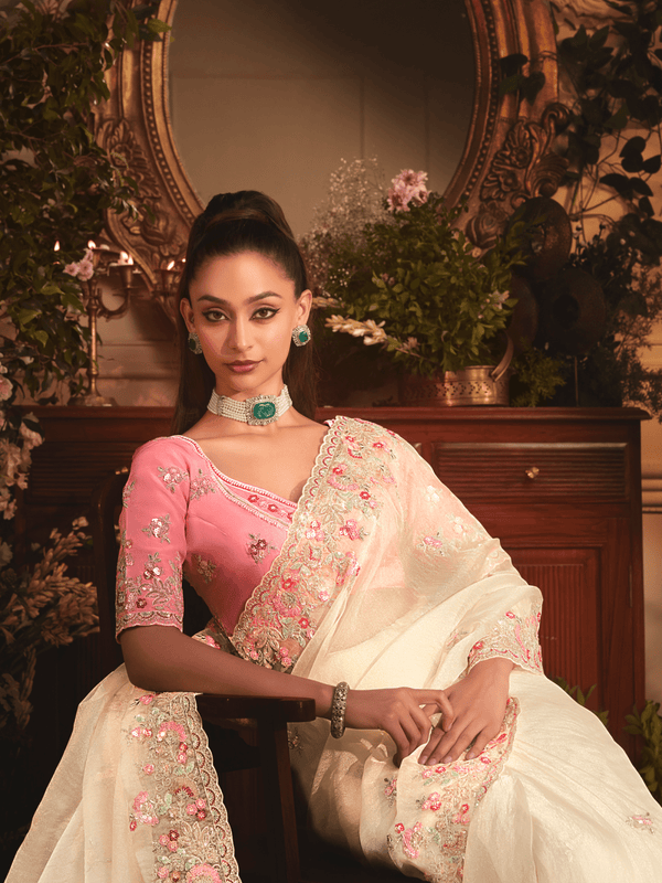 Off White Organza Silk Saree