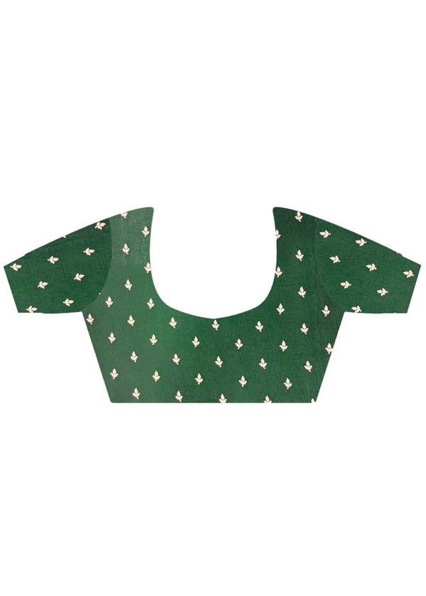 Olive Green And Gold Banarasi Soft Silk Saree