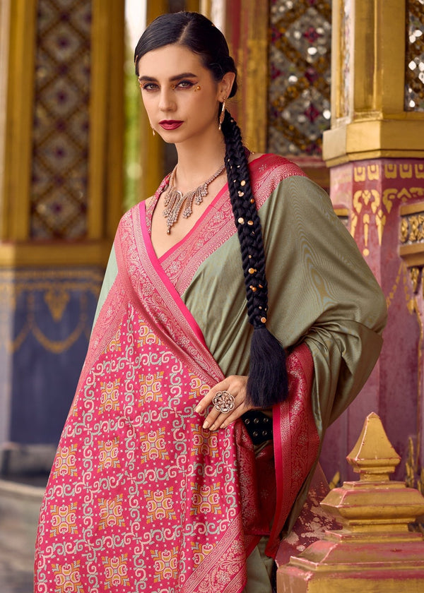 Olive Green Banarasi Silk Saree