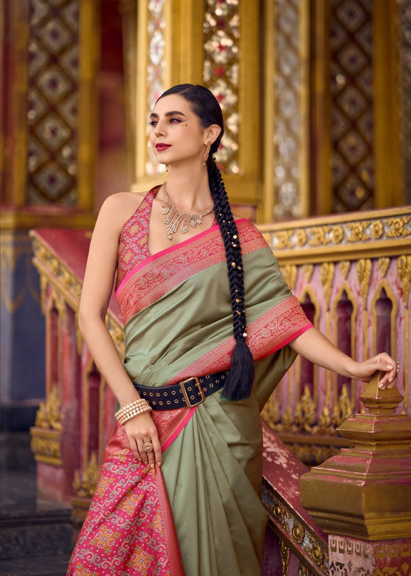 Olive Green Banarasi Silk Saree