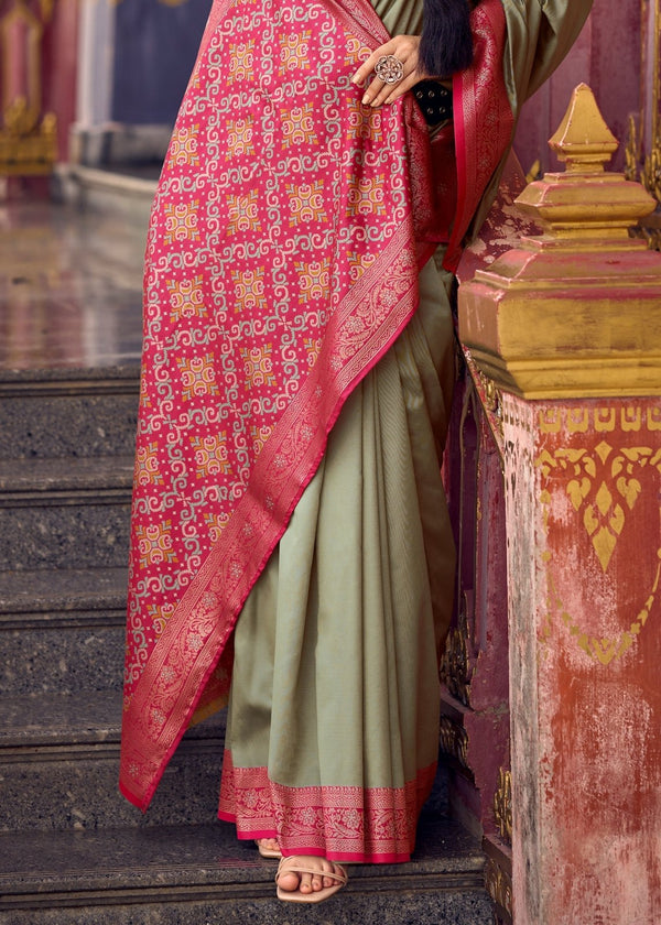 Olive Green Banarasi Silk Saree