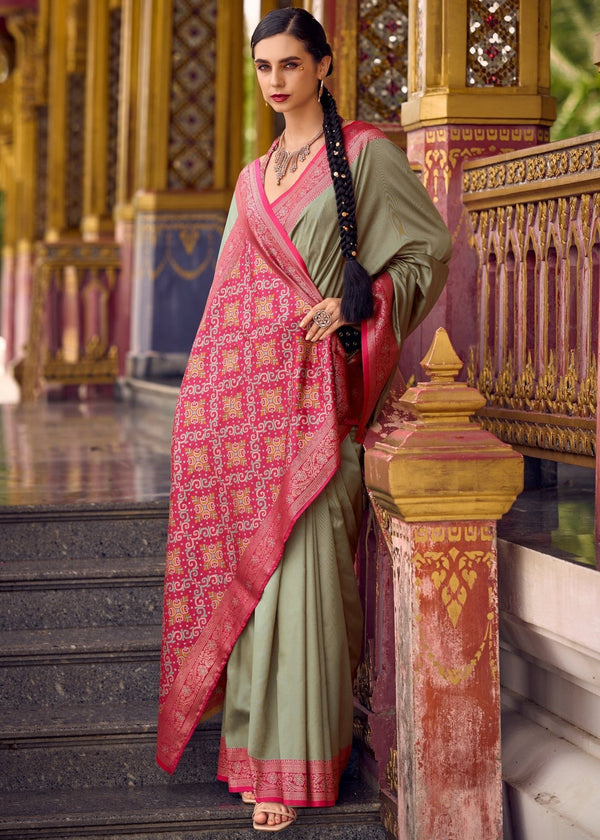 Olive Green Banarasi Silk Saree