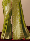 Olive Green Banarasi Silk Saree With Contrast Blouse