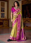 Olive Green Banarasi Silk Saree With Contrast Blouse