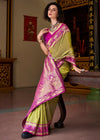 Olive Green Banarasi Silk Saree With Contrast Blouse