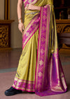Olive Green Banarasi Silk Saree With Contrast Blouse