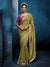 Olive Green Designer Silk Saree with Contrast Magenta Blouse