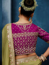 Olive Green Designer Silk Saree with Contrast Magenta Blouse