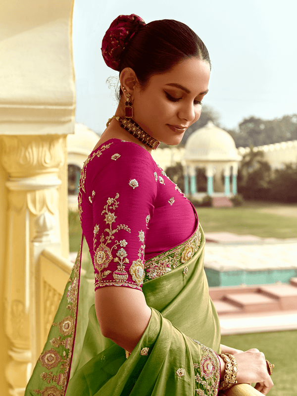 Olive Green Designer Tissue Silk Designer Saree With Embroidery