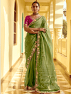 Olive Green Designer Tissue Silk Designer Saree With Embroidery