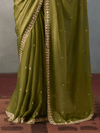 Olive Green Designer Tissue Silk Saree With Contrast Blouse