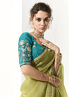 Olive Green Organza Tissue Silk Saree