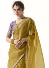 Olive Green Organza Tissue Silk Saree