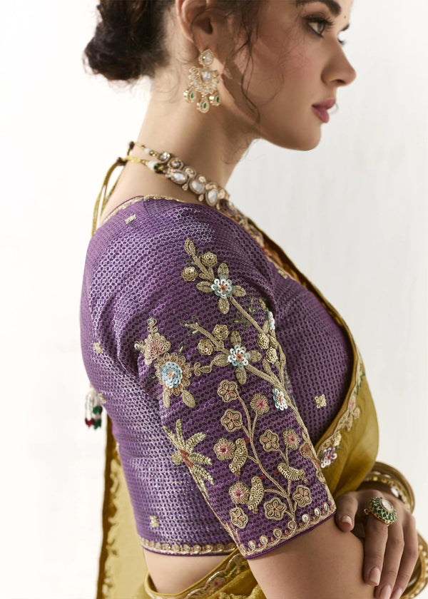 Olive Green Organza Tissue Silk Saree