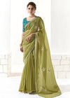 Olive Green Organza Tissue Silk Saree