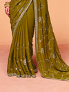 Olive Green Satin Silk Designer Saree