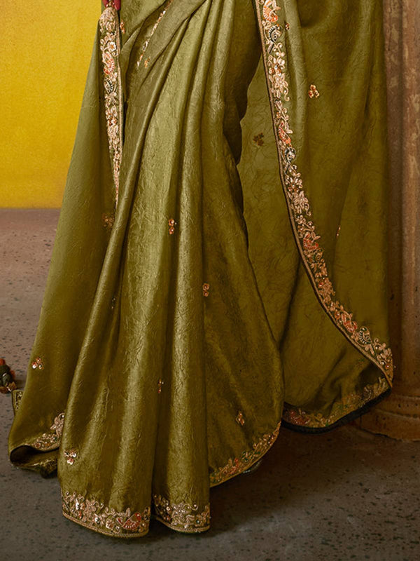 Olive Green Tissue Silk Saree