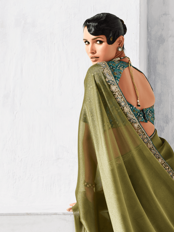 Olive Green Tissue Silk Saree