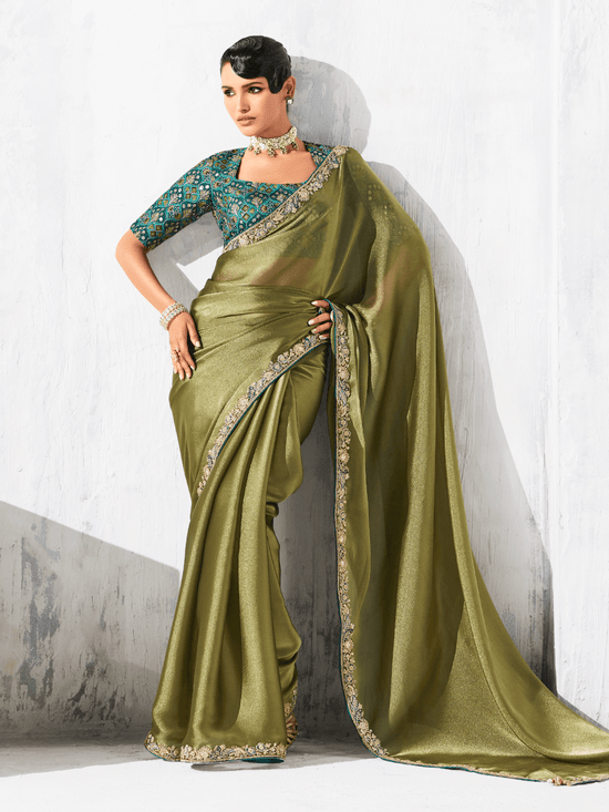 Olive Green Tissue Silk Saree