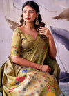 Olive Green Banarasi Tissue Silk Saree