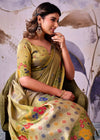Olive Green Banarasi Tissue Silk Saree