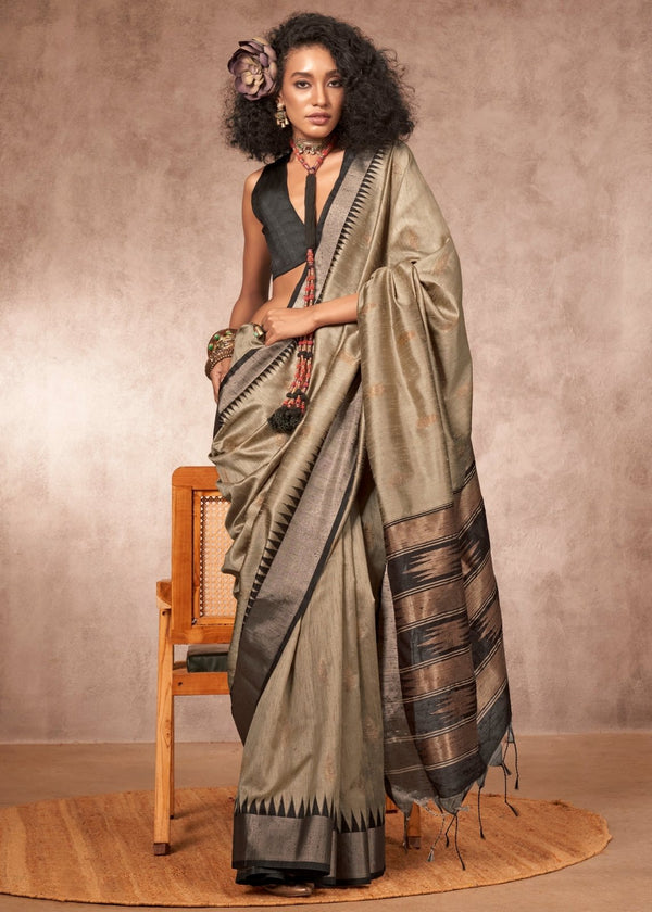 Olive Grey Kanjivaram Silk Saree