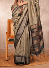 Olive Grey Kanjivaram Silk Saree