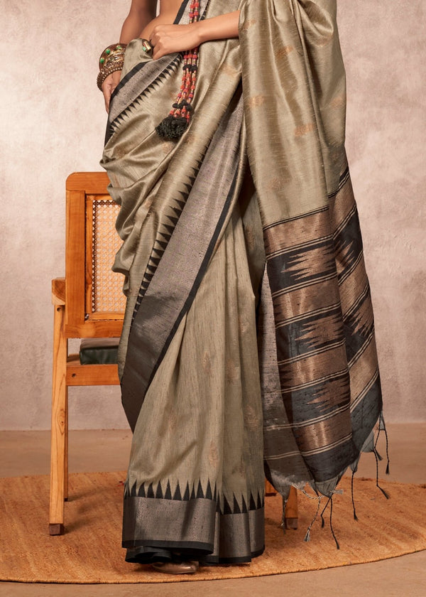 Olive Grey Kanjivaram Silk Saree