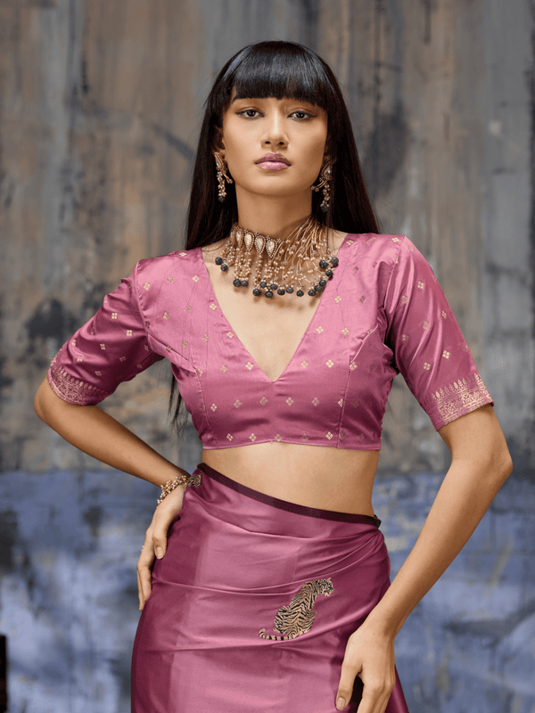 Onion Pink Banarasi Satin Silk Saree