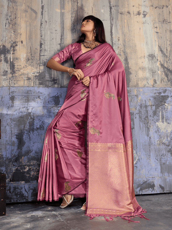 Onion Pink Banarasi Satin Silk Saree