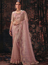 Onion Pink Embroidered Designer Tissue Silk Saree