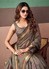 Taupe Grey Woven Designer Cotton Saree