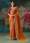 Orange Designer Silk Saree with Floral Embroidery Border