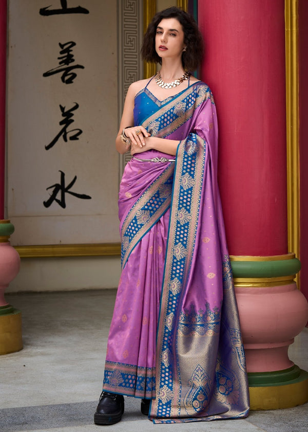 Orchid Purple Banarasi Silk Saree With Contrast Blouse