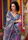 Orchid Purple Banarasi Silk Saree With Contrast Blouse