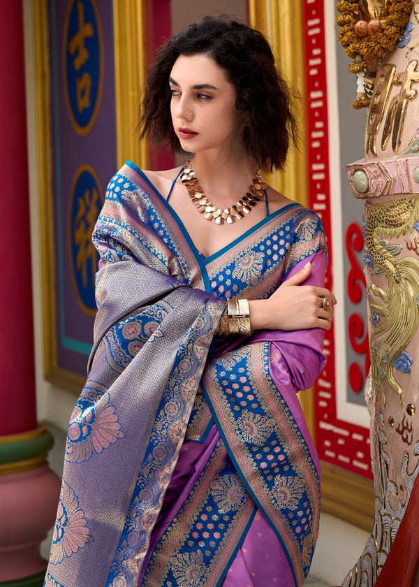 Orchid Purple Banarasi Silk Saree With Contrast Blouse