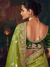 Parrot Green Designer Organza Silk Saree with Contrast Blouse