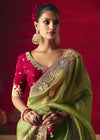 Parrot Green Designer Silk Saree with Contrast Blouse