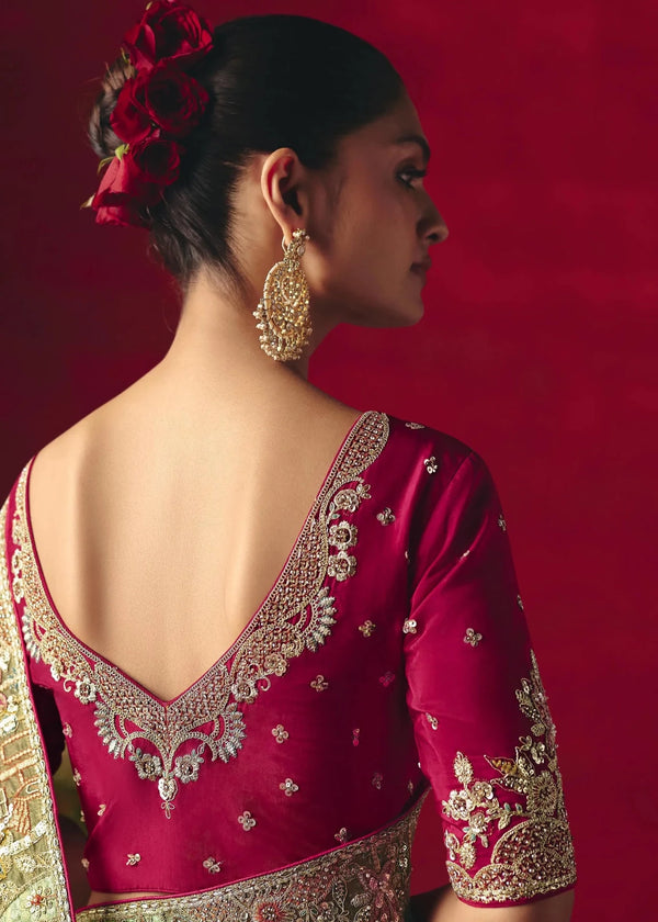 Parrot Green Designer Silk Saree with Contrast Blouse