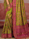 Parrot Green Embroidered Designer Satin Silk Saree