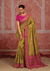 Parrot Green Embroidered Designer Satin Silk Saree