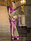Parrot Green Kanjivaram Saree With Contrast Blouse