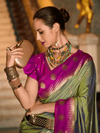 Parrot Green Kanjivaram Saree With Contrast Blouse