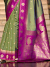 Parrot Green Kanjivaram Saree With Contrast Blouse