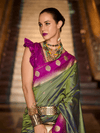 Parrot Green Kanjivaram Saree With Contrast Blouse