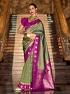 Parrot Green Kanjivaram Saree With Contrast Blouse